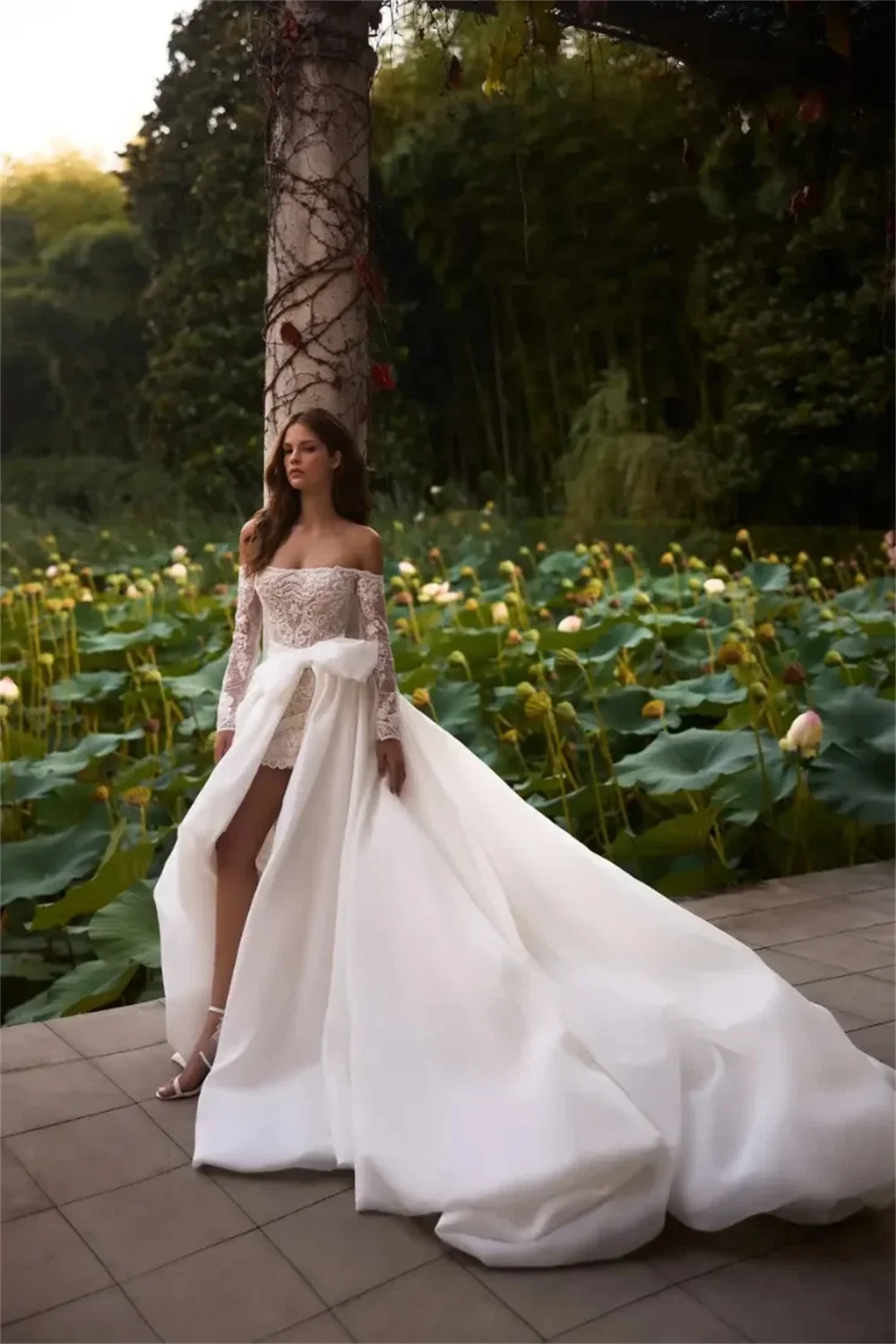 Tokyo – robe de mariée blanche sans bretelles, personnalisée, manches détachables, traîne en dentelle, fermeture éclair au dos, fente latérale haute