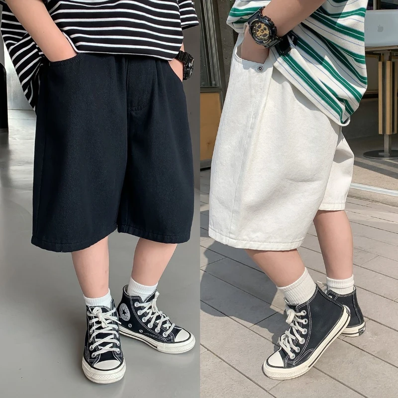 Boys' Casual Shorts Korean Solid Color 2024 Summer New Fashionable and Handsome Loose Breathable Capris Boys Shorts