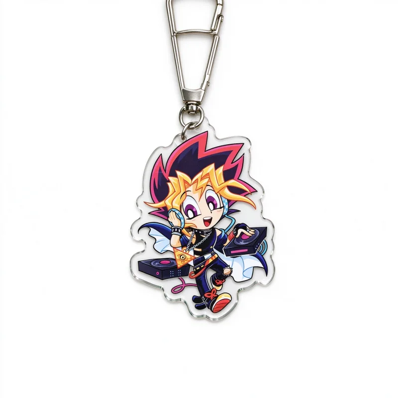Chibi Anime Card Game Duelist Acrylic Keychain Double Sided Print Die Cut Bag Pendant with Silver Clasp Gift for Fans