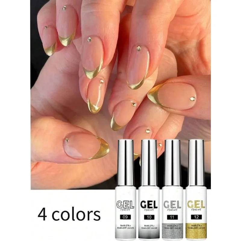 Esmalte Glitter Reflexivo, Gel Estilo Francês, Linha Glitter Pull, Listra Graffiti, Espumante Brilhante, Champanhe, Forro Dourado, 8ml