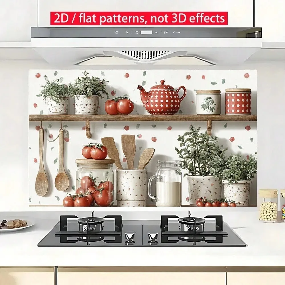 Farmhouse Kitchen Wall Sticker Green Plant Red Teapot Tomato Milk Print Decoration Salon Maison Luxe for Home Cafe Decor