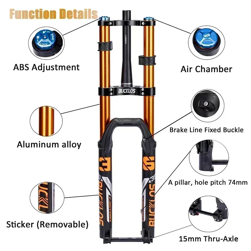 BUCKLOS 27.5 29inch Air Suspension Fork MTB Downhill E-Bike AM Forks 180mm Travel Boost Bicycle Fork Rebound 110*15mm Dual Crown