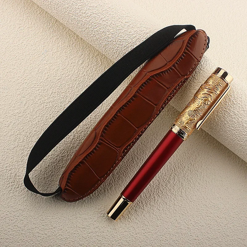 

Elastic band Pencil Case Holder For One Pen PU Leather Writing Materials Stationery Storage Bag Office School Supplies Gift