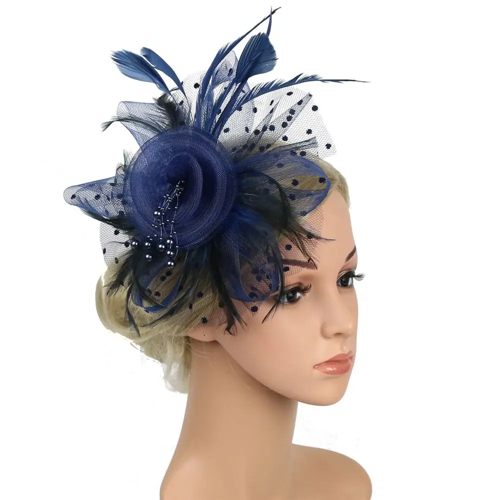 Fascinator Hat for Women Tea Party Headband Wedding Cocktail Mesh Flower Feathers Hair Clip