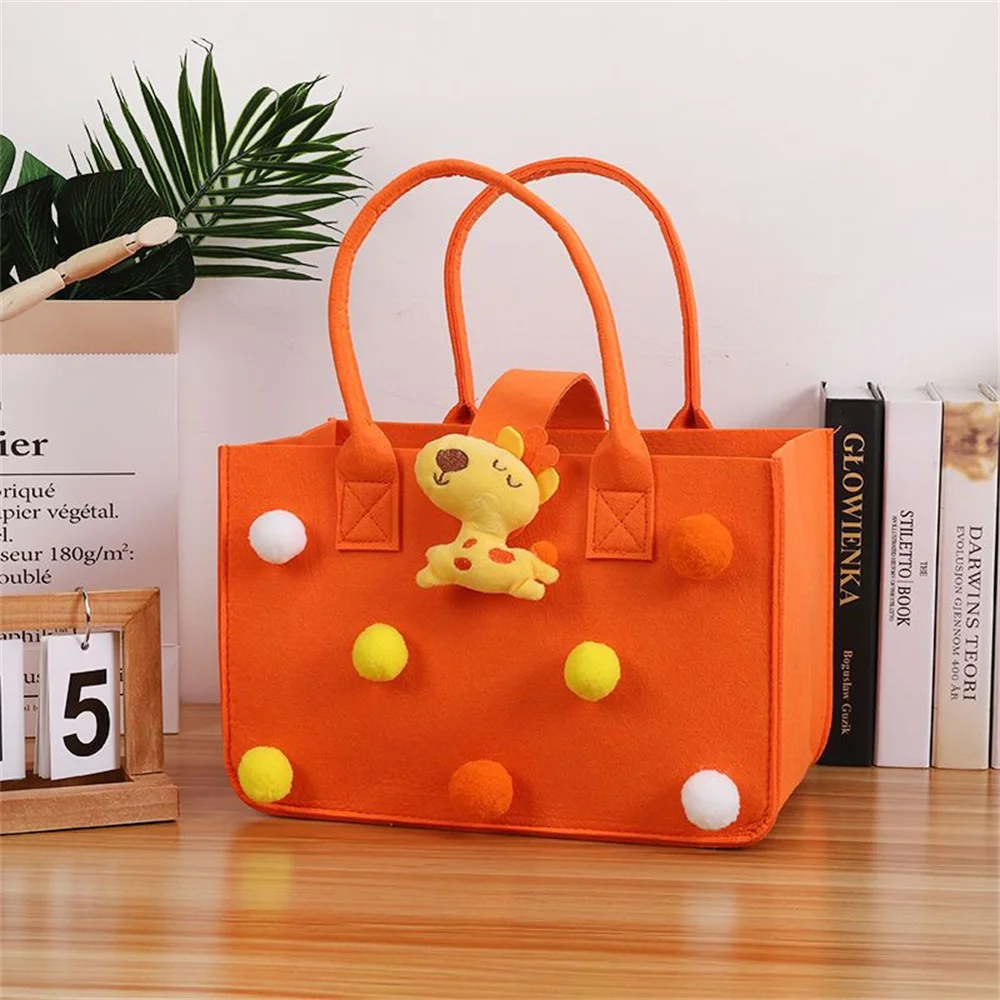 Foldable Felt Handbag Women Bags Cute Wool Ball Aniamls Tote Shopping Basg For Women Girls Kids Storage Tote Shoulder Bag