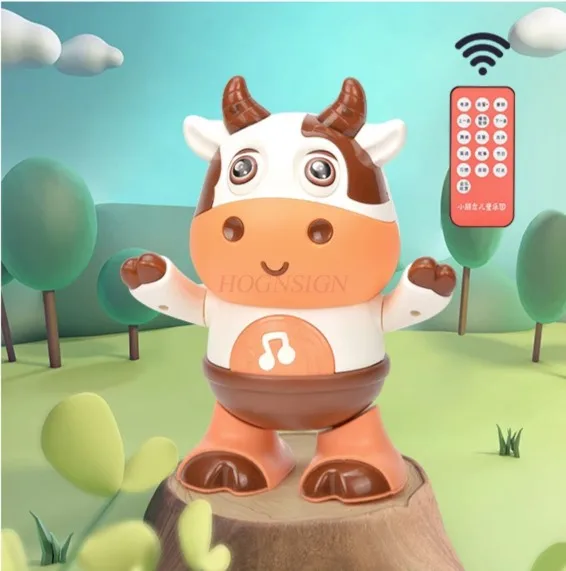 Singing and dancing, electric baby, 0-1 year old boy, head up training, puzzle robot, cow toy