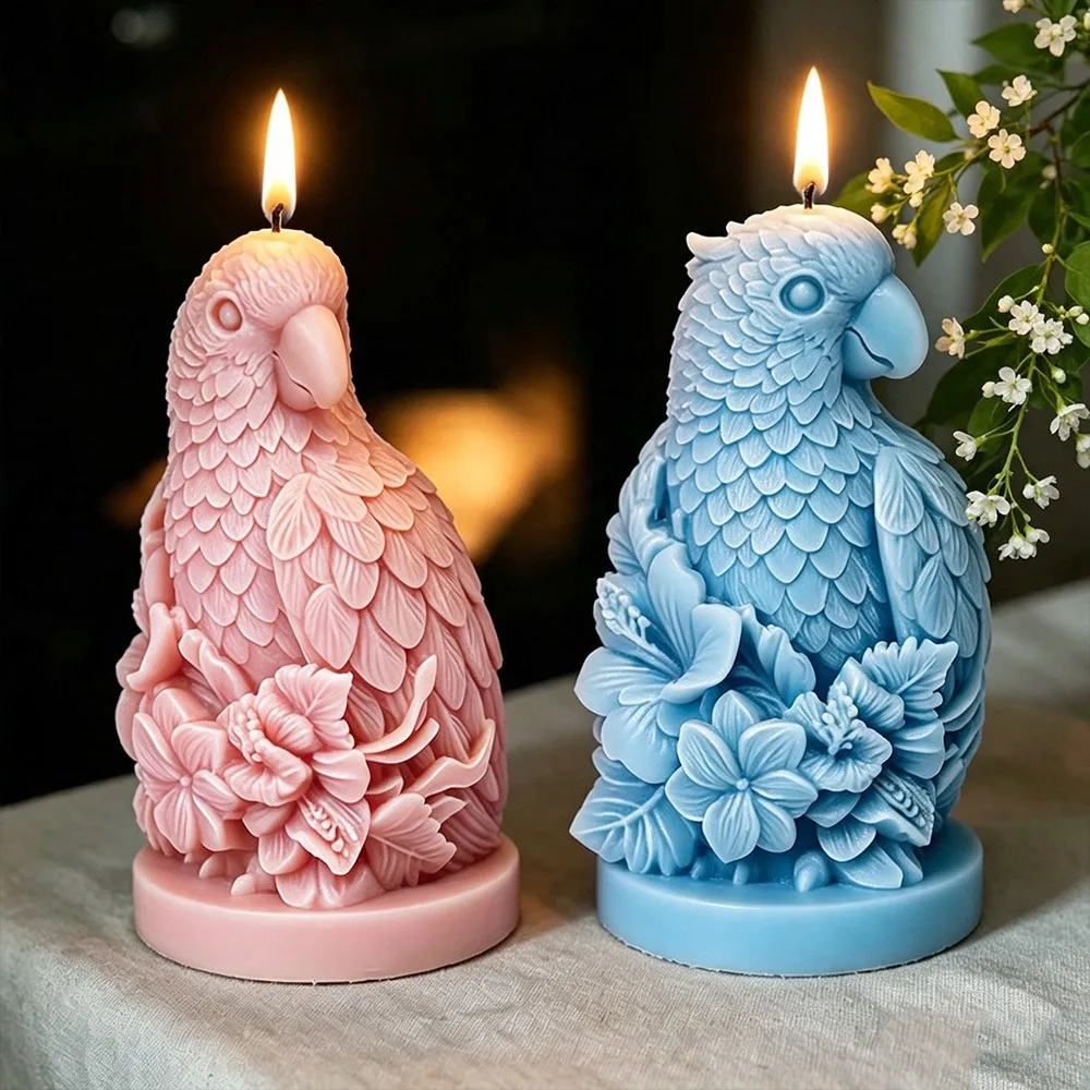 Blumen-Papageien-Kerzenform aus Silikon, geprägtes Vogel-Gips-Ton-Modellierwerkzeug, DIY-Deko für Zuhause, Schlafzimmer, Party, Geburtstag, Feiertagsgeschenk