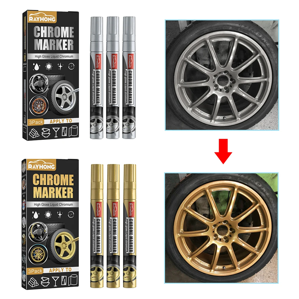 

3Pcs/Set DIY Car Chrome Permanent Paint Marker For Bike Motor Tires Tyre Marker Paint Pen Rubber Tyre Marker Metallic Markers