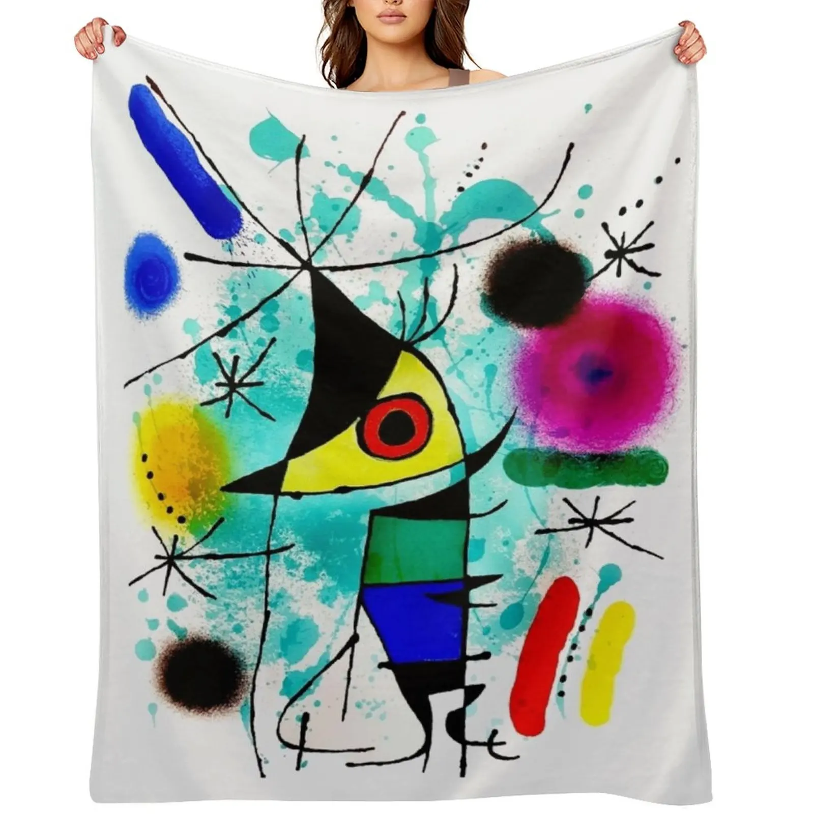

Joan Mir3 Abstract Surrealism - 'The Singing Fish' Throw Blanket Extra Large Throw Flannel Fabric Furrys Large Blankets