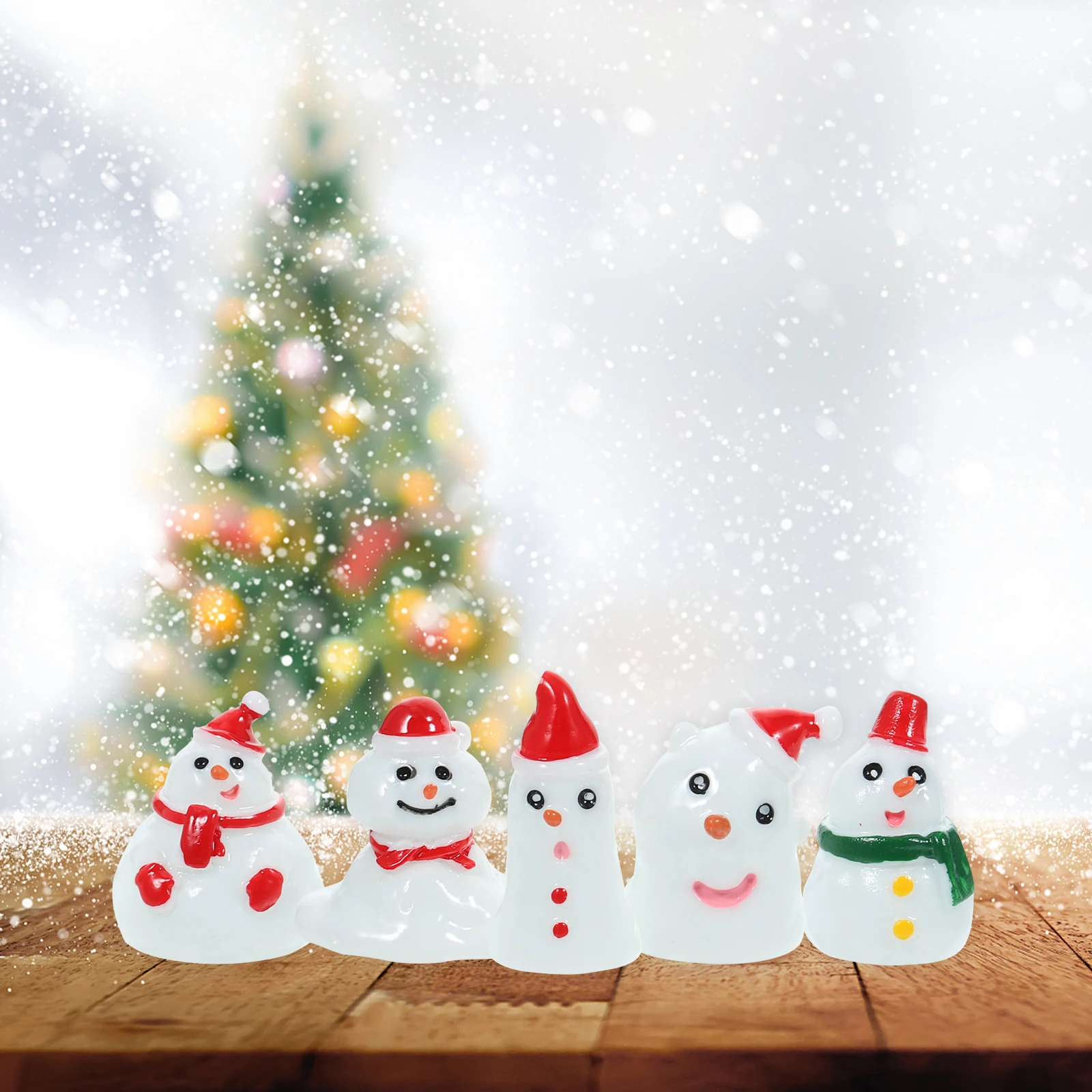 

5 Pcs Snowman Decoration Resin Figurines Miniature Statue Craft Small Decorative