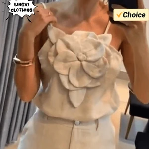 Set von zwei Stücken Baumwoll und weiblicher Hanf, 3D -Gurtbluse, halber Taschenrock, Temperament, Sommermode, neu, 2024 6 Hauptverkaufsflowers 3D - №1