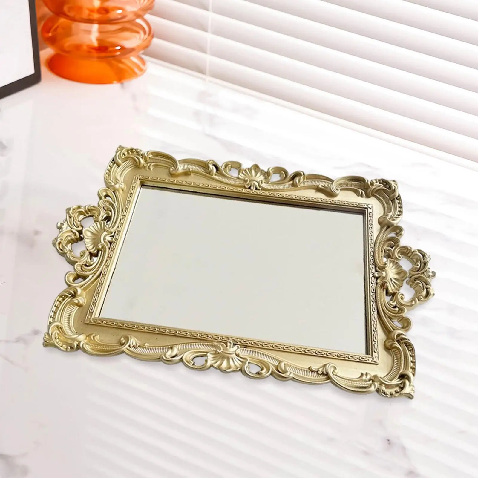 Makeup Mirror Decorative Mirror Tray Table Desk Decor Wall Mounted Mirror Vintage Mirror for Vanity Dresser Barber Shops