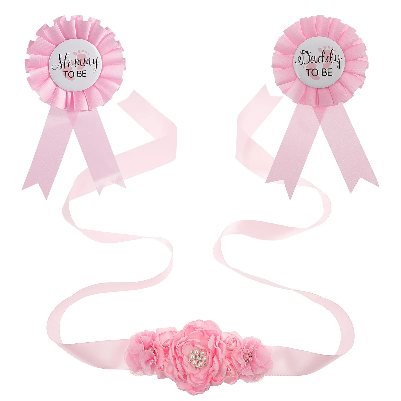 1 set 1 Set Maternity Sash Corsage Set Premium Pregnancy Flower Belly Belt For Baby Shower Photo Props Mommy Daddy Announcement