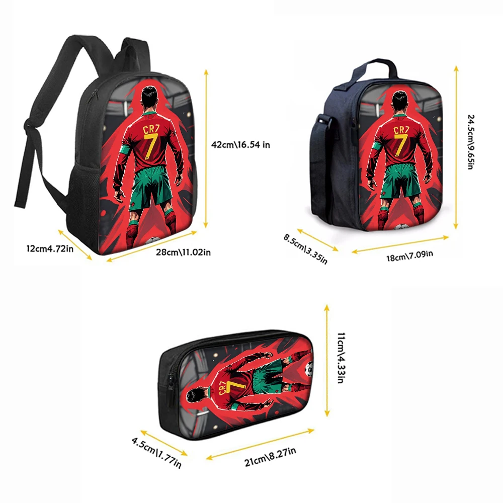 3pcs Football Flame Print Backpack Lightweight Daily Large Capacity School Bag Travel Bag with Shoulder Bag Pencil Bag Gift