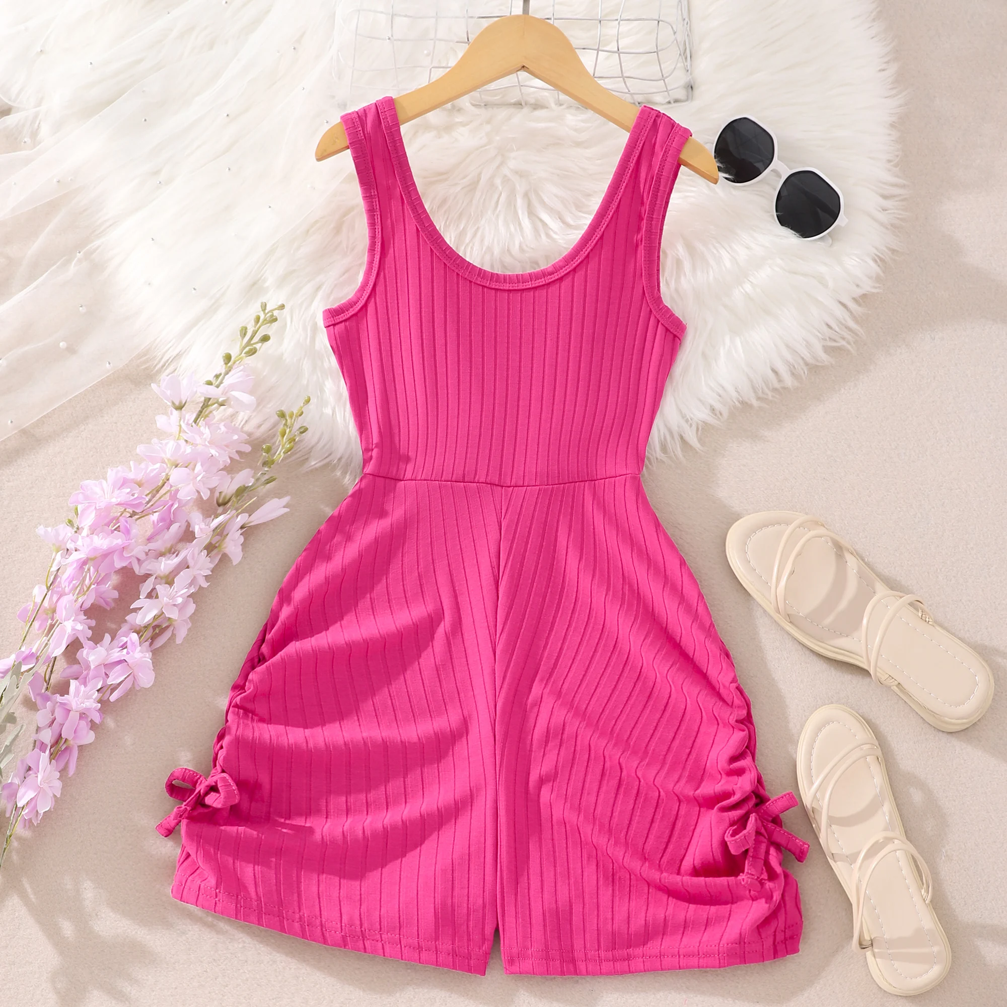 2024 Big Girls Jumpsuit Children Overalls Summer Sleeveless Fashion trendy Solid color Kids Girl Romper 8 9 10 11 12 13 14 Years