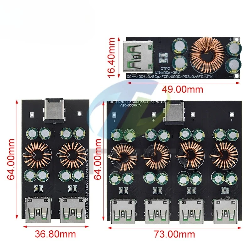 QC4.0 QC3.0 1 2 4 Way USB Type-C Mobile Phone Quick Charge Adapter 6-35V Step Down Buck Boost Module SW3518 / SW3516 For Huawei