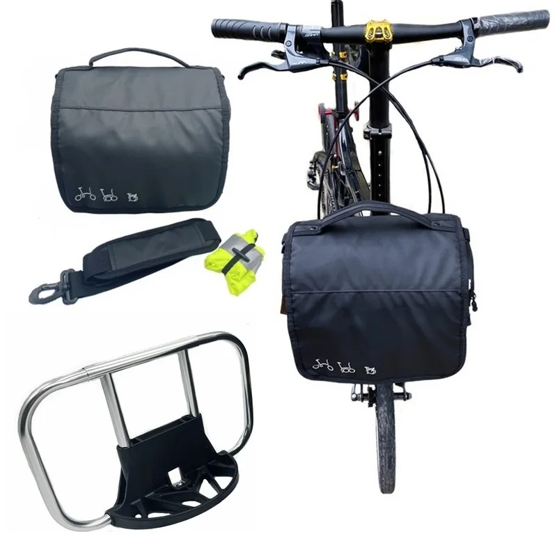 Folding Bike Front Bags Panniers Use For Brompton  Bicycle Handbag Storage Bag Camera Bag With Waterproof cover Aluminum Mount