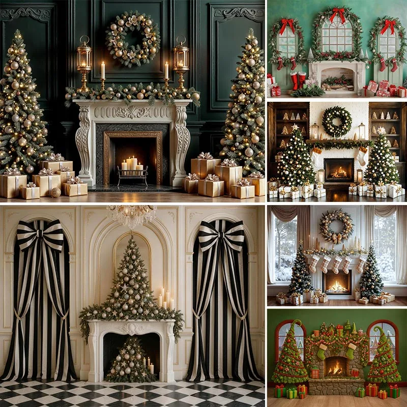 LS Weihnachts-Hintergründe Kinder Baby Foto-Requisiten Erwachsene Kinder Dekorationen Klassischer Kamin Kranz Fotostudio-Hintergründe