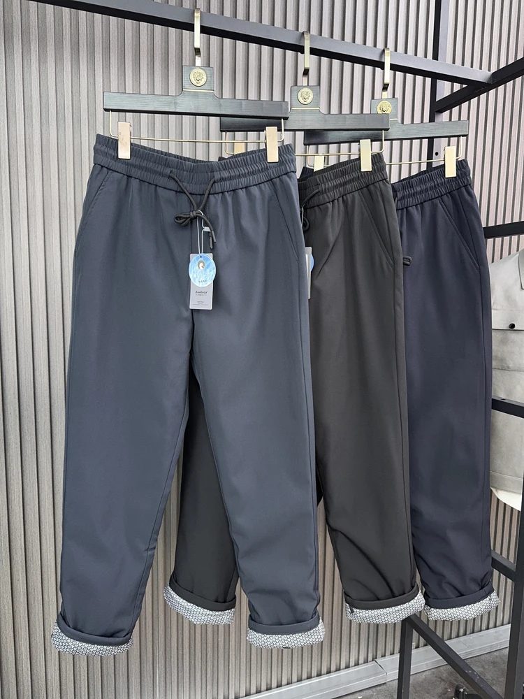 

Svip Men's Winter Outdoor Casual Wide Leg Straight Cut Du down Trousers Anti-slip Warm Faion Urban Sle Long Pants