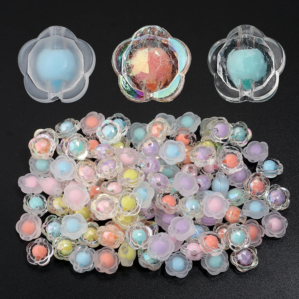 100 stücke 12mm Blume Acryl Perlen Gemischte Farbe Lose Spacer Perlen Für Schmuck Machen DIY Armbänder Halskette Ohrringe zubehör