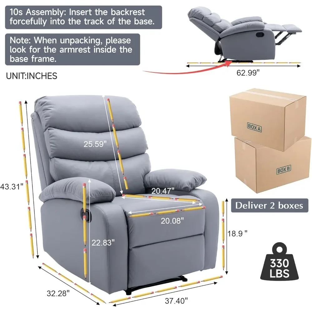 Manual Recliner Chairs for Adults, Lazy Boy Recliner Chair with Tech Cloth, Small Recliner Chair for Small Space, RV