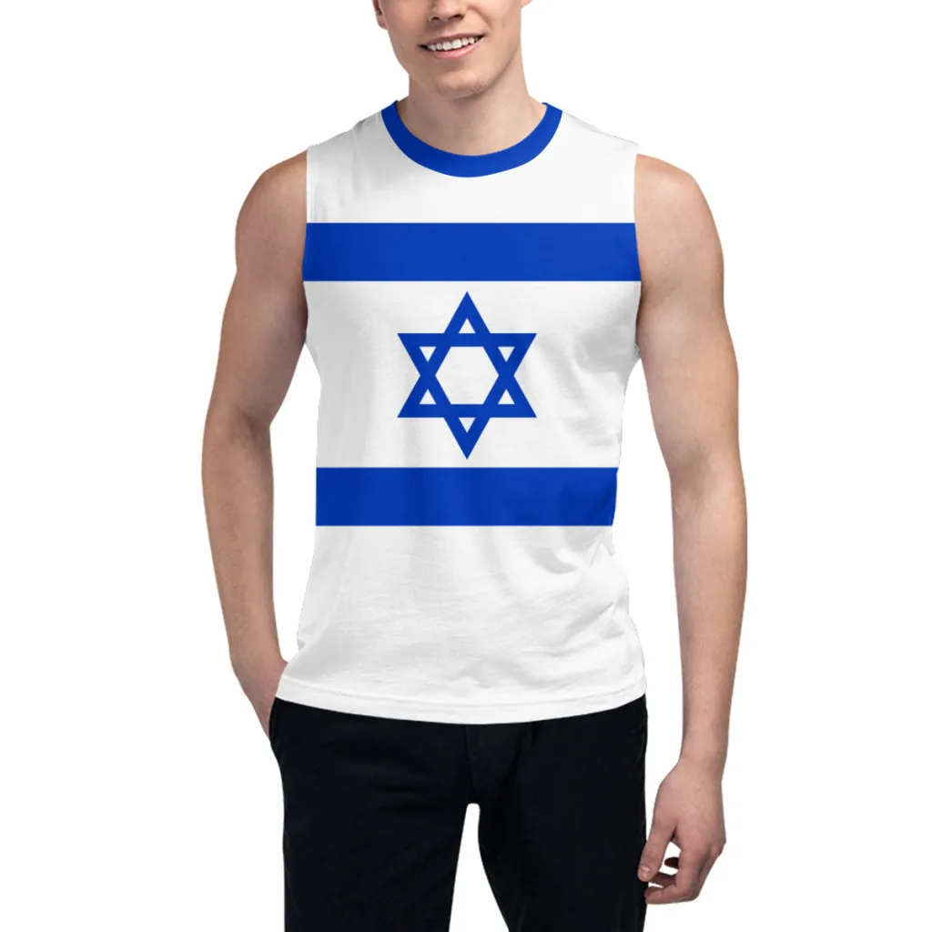 

Sleeveless T-shirt Israel Flag 3D Men's Boys Tshirt Gyms Tank Tops Fitness Joggers Basketball Training Vest