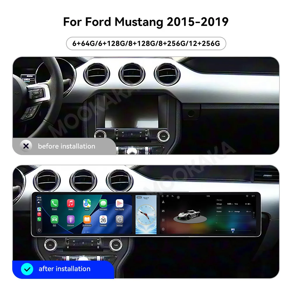 Double 12.3 Inch Screen Car Radio For Ford Mustang 2015–2019 Android GPS Navigation Multimedia Video Stereo Receiver Head Unit