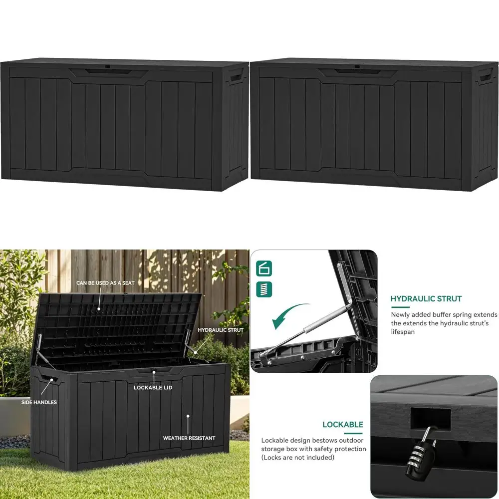 

Ящик для хранения на открытом воздухе из полимерного материала, 60 галлонов, с замком, для подушек, бассейновых принадлежностей, садового инвентаря, спортивного оборудования, черный