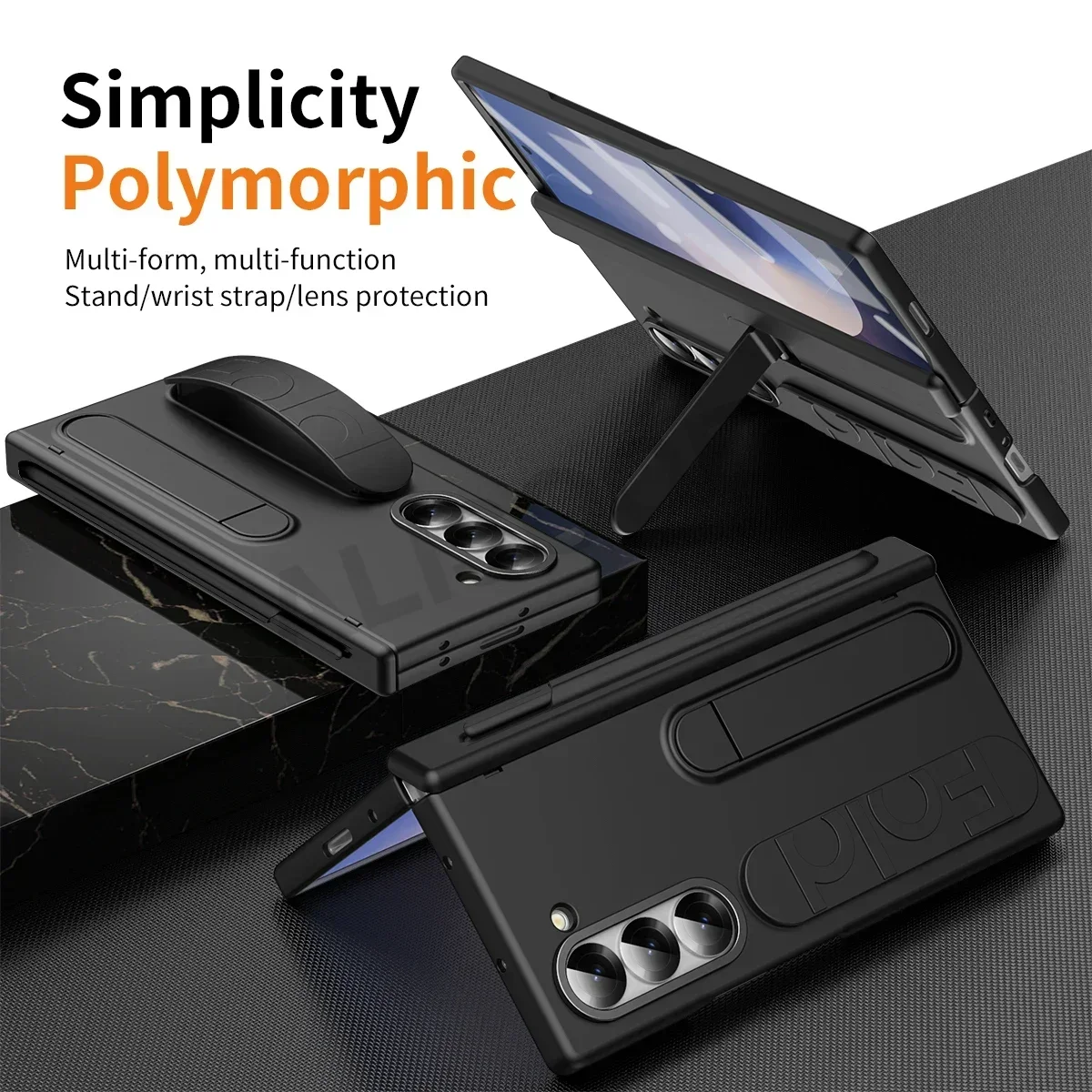 z fold 7 6 with Touch Pen Slot Hinge Funda for Samsung Galaxy Z Fold 6 7 Case Wristband Holder Front Glass Plastic Cover Capa