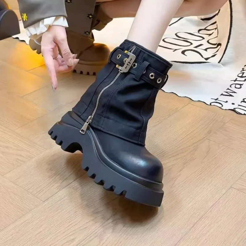 

Ботильоны, женские туфли на массивной платформе, дизайнерская трендовая новинка 2025 года, модные зимние брендовые ботинки «Челси», платье, прогулочные женские ботинки