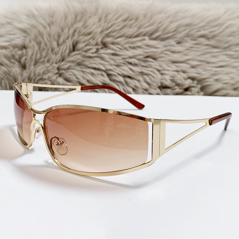 Latest Hollow Out Y2K Sunglasses Women Trendy Gradient 2000\'S Wrap Around Sun Glasses Brand Steampunk Shades Mirror Eyeglasses