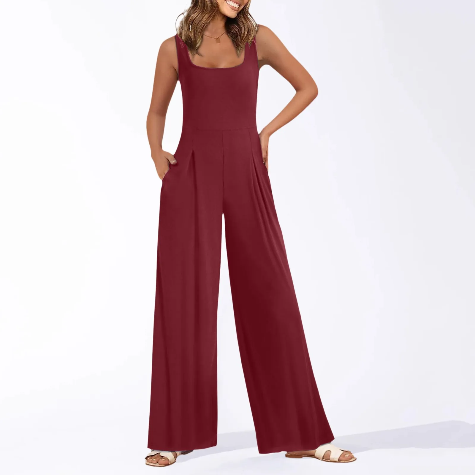 

2024 Spring Summer Women's High Waisted Jumpsuit Temperament Commuter Halter Pants Casual Loose Solid Colour Wide Leg Trousers