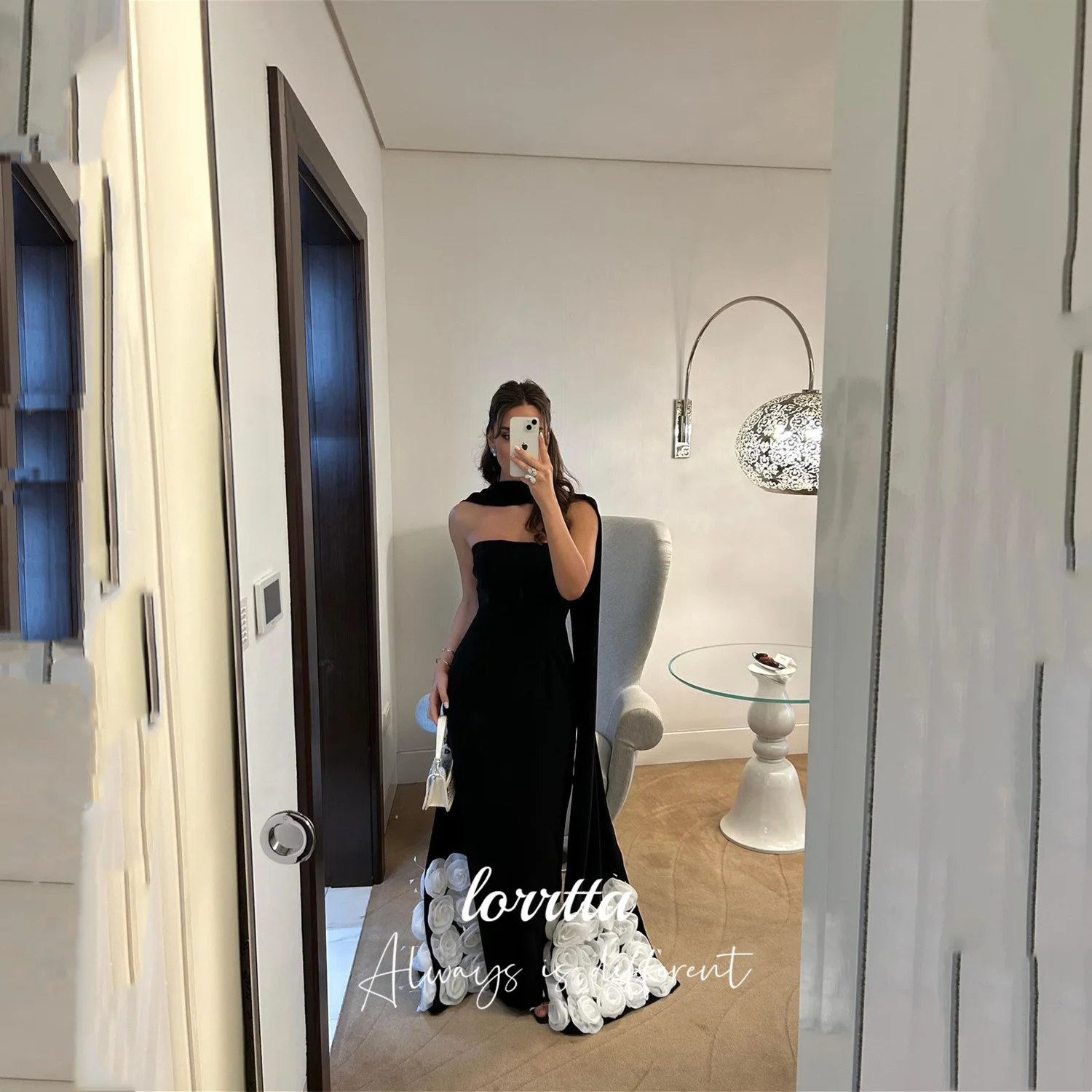 

Элегантные вечерние платья Lorrtta Shawl 2025 Черные платья с 3D цветами Vestidos De Festa для особых случаев по индивидуальному заказу فساتين سهرة