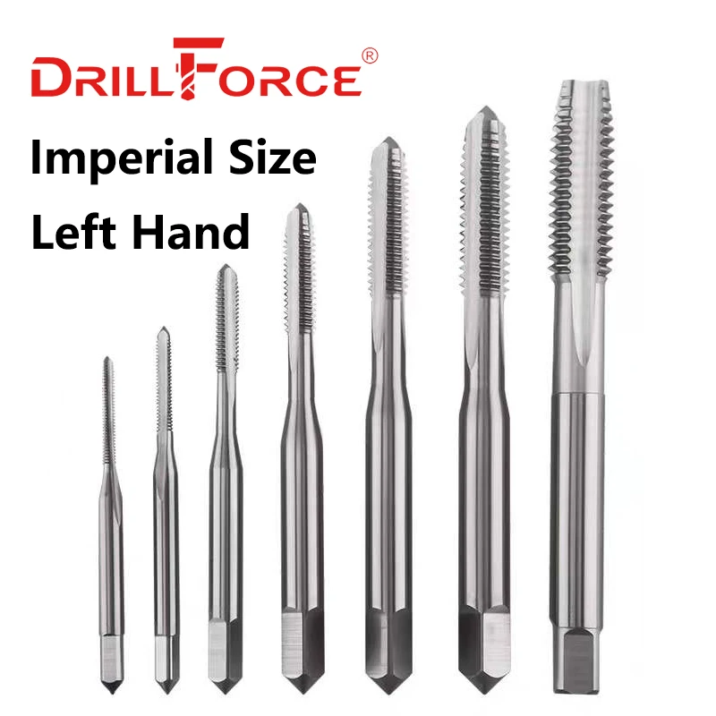 Drillforce ซ้ายมือสกรูเกลียวเจาะ HSS ตรงขลุ่ย Imperial ขนาด3/16-24 1/4-28 5/16-24 3/8-24 7/8-19