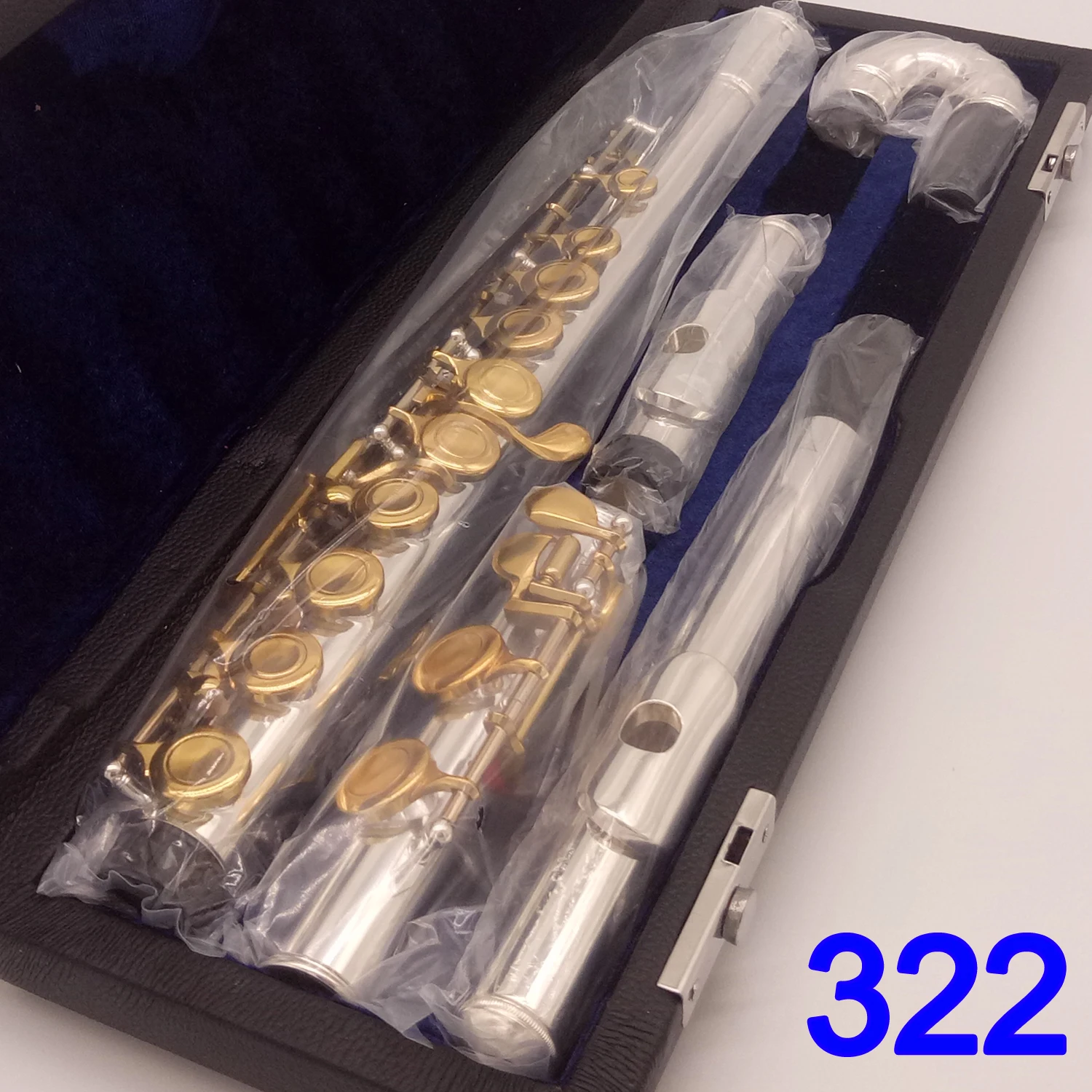 

MFC Professional Flute 322 Silver Plated Flute Gold Key Instrument Intermediate Student Curved Headjoint Flutes 16 Hole Close