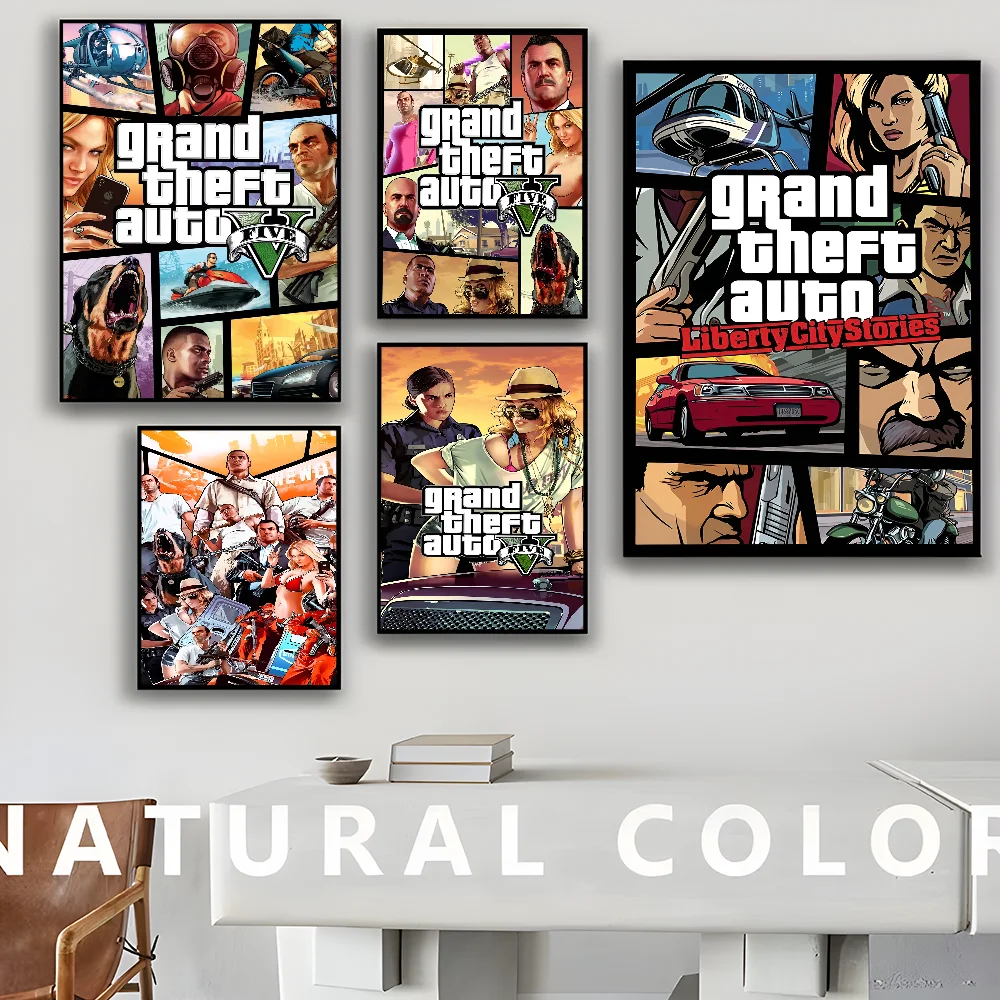 GTA 5 Grand Theft Auto Anime Posters Sticky Waterproof Paper Sticker Coffee House Bar Kawaii Room Decor