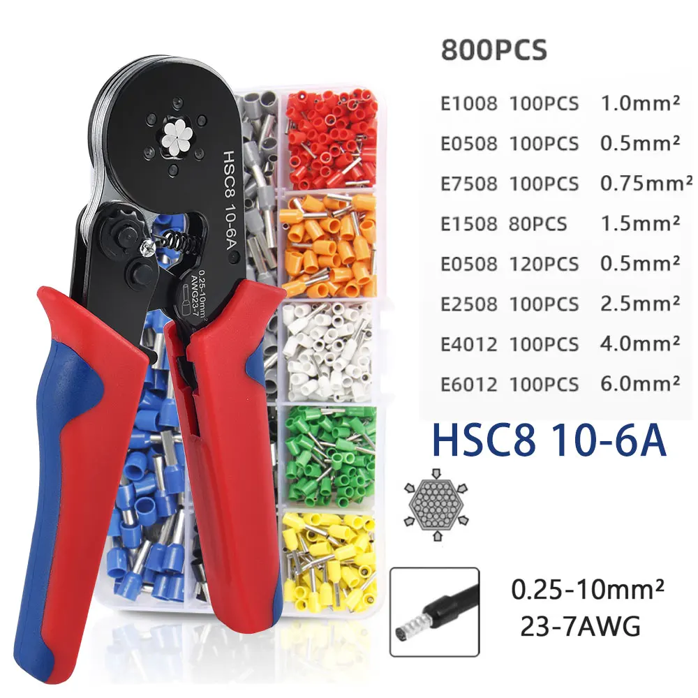 Crimping Pliers Tubular Terminal Hand Tools HSC8 6-4A Electrical Mini compression Wire crimper plier set