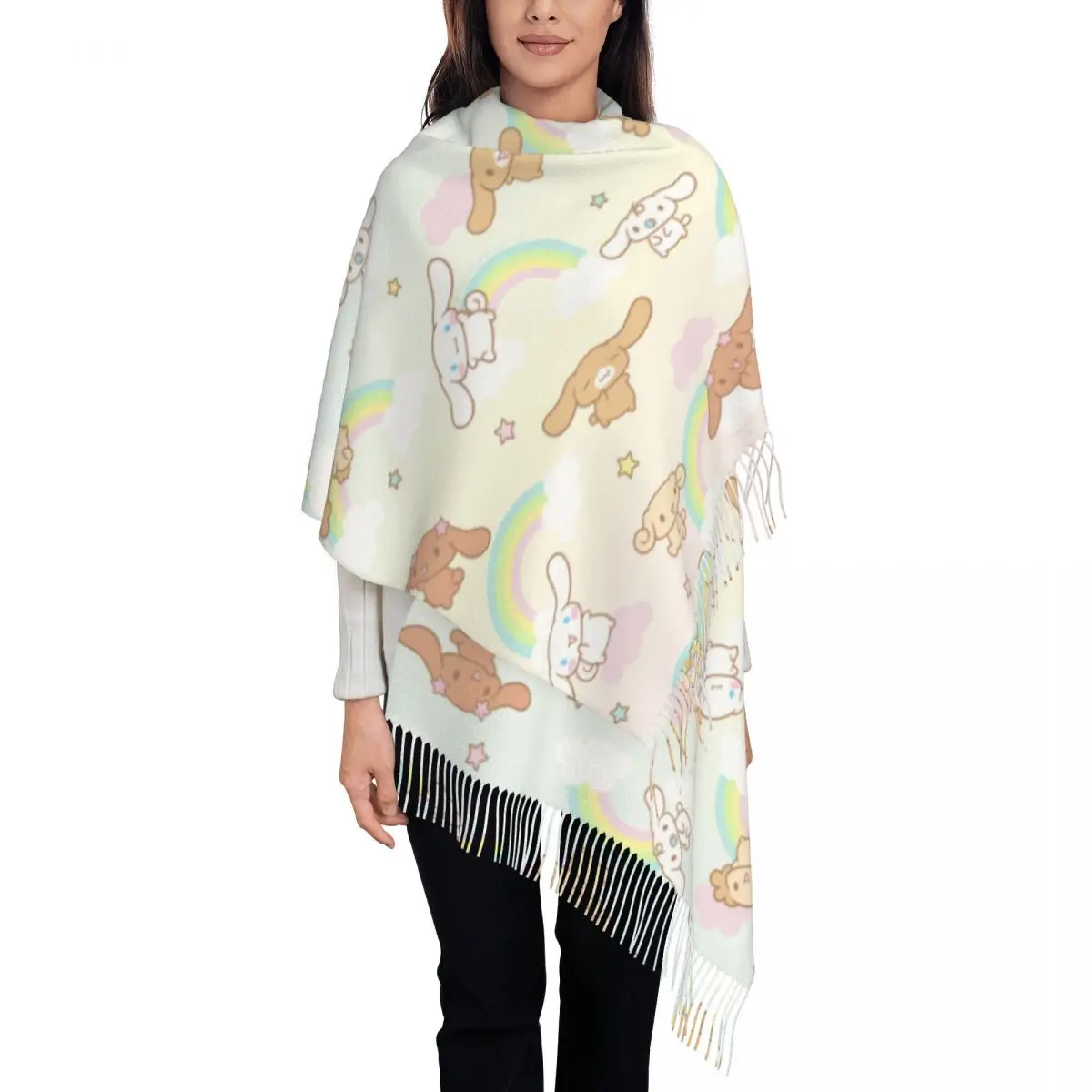 

Womens Scarf with Tassel Cute Dog Cartoon Cinnamoroll Long Winter Warm Shawl Wrap Daily Wear Cashmere Scarf