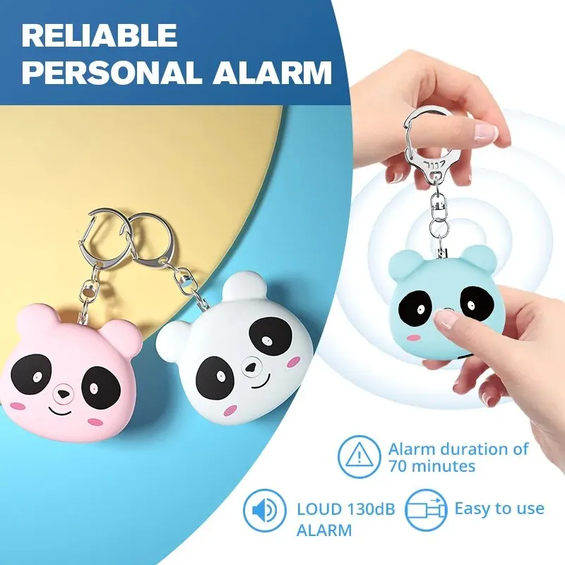 130dB Self-Defense Alarm - Personal Safety Alarm Guard - Cute Panda Student Backpack Keychain Pendant SOS Distress Device