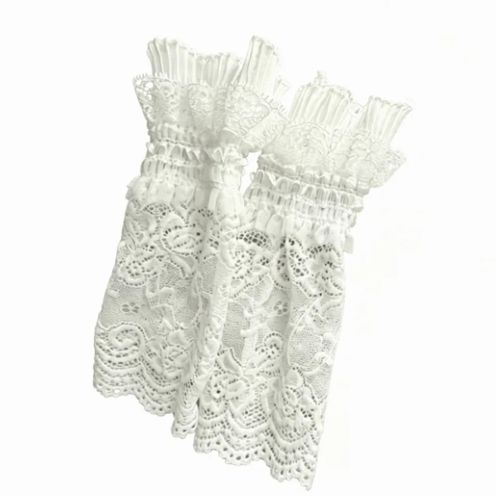 

Lace Trim Lace Arm Sleeves Ruffle Cuffs Mesh Fingerless Gloves Floral Embroidered See-Through Decorative Gloves Special Occasion
