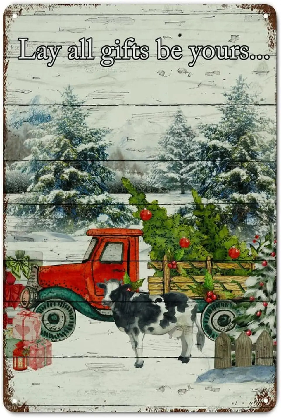 Christmas Metal Signs Farm Animal Truck Lay All Gifts Distressed Stylish Tin Signs Christmas Hanging Decorations for Home Kitche