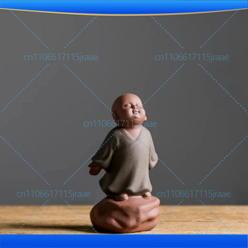 Purple Clay Monk Small Buddha Statue Zen Purple Clay Tea Pet Ceramic Tea Ceremony Ornaments Buddha Decor