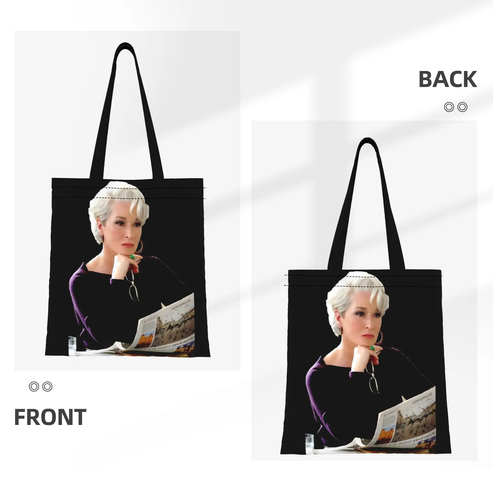 1PC Large Capacity Fashion Boss Fashion Movie Devil Heels Canvas Tote Bag Foldable Chic Pattern No Closed Design