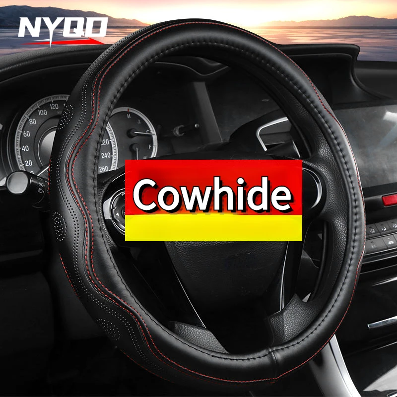 Automotive Leather Steering Wheel Cover Universal Cowhide Anti Slip Handle Cover Circular O-shaped Durable New Model