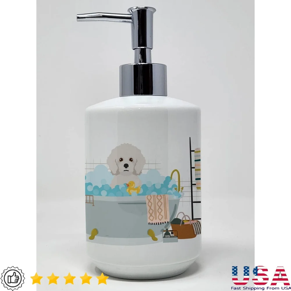 

Керамический дозатор мыла Bichon Frise, многоразовый дозатор лосьона, декоративный насос, кухонная, ванная комната, столешница, праздничный декор