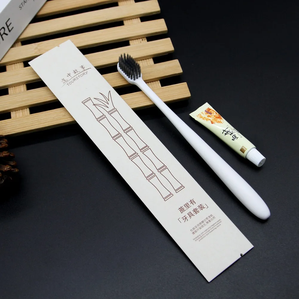 Five-star Hotel Disposable Toothbrush Sugarcane Paper Bag Set Guest  Dental Single Random Color 1PC