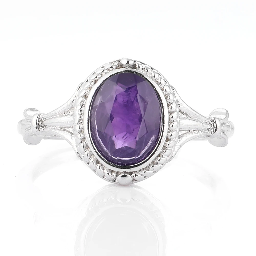 1pc100% natural amethyst gemstone ring for women adjustable copper-plated 925 silver ring for parties and gifts