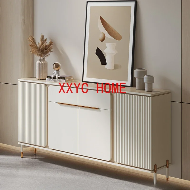 Cream Style Ultra-Thin Sideboard Cabinet Modern Simple and Light Luxury Integrated Wall Tea Stone Plate Living Room