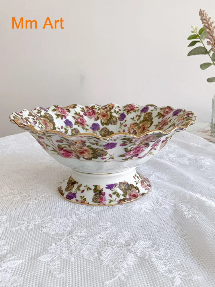 

Retro Style Flower High Leg Ceramic Fruit Pot Basket Basin Pot