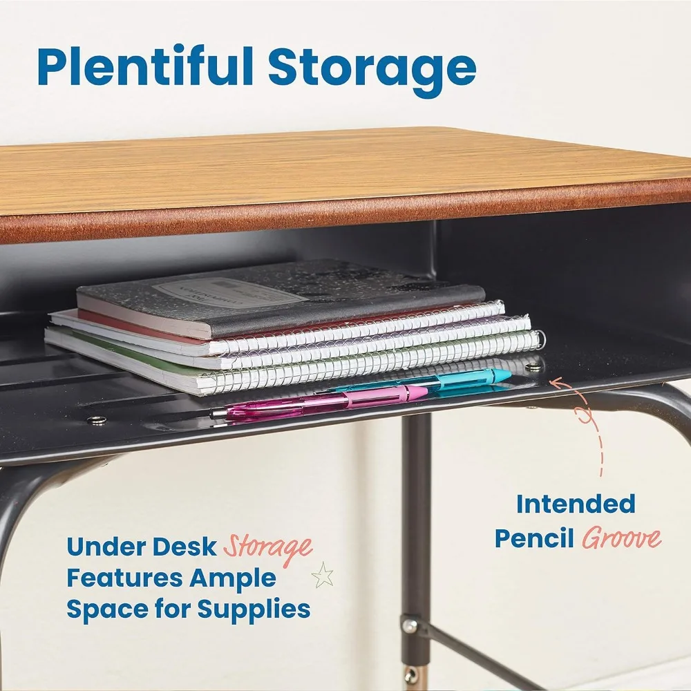 Open Front Desk with Metal Storage Book Box, Adjustable, Classroom Furniture